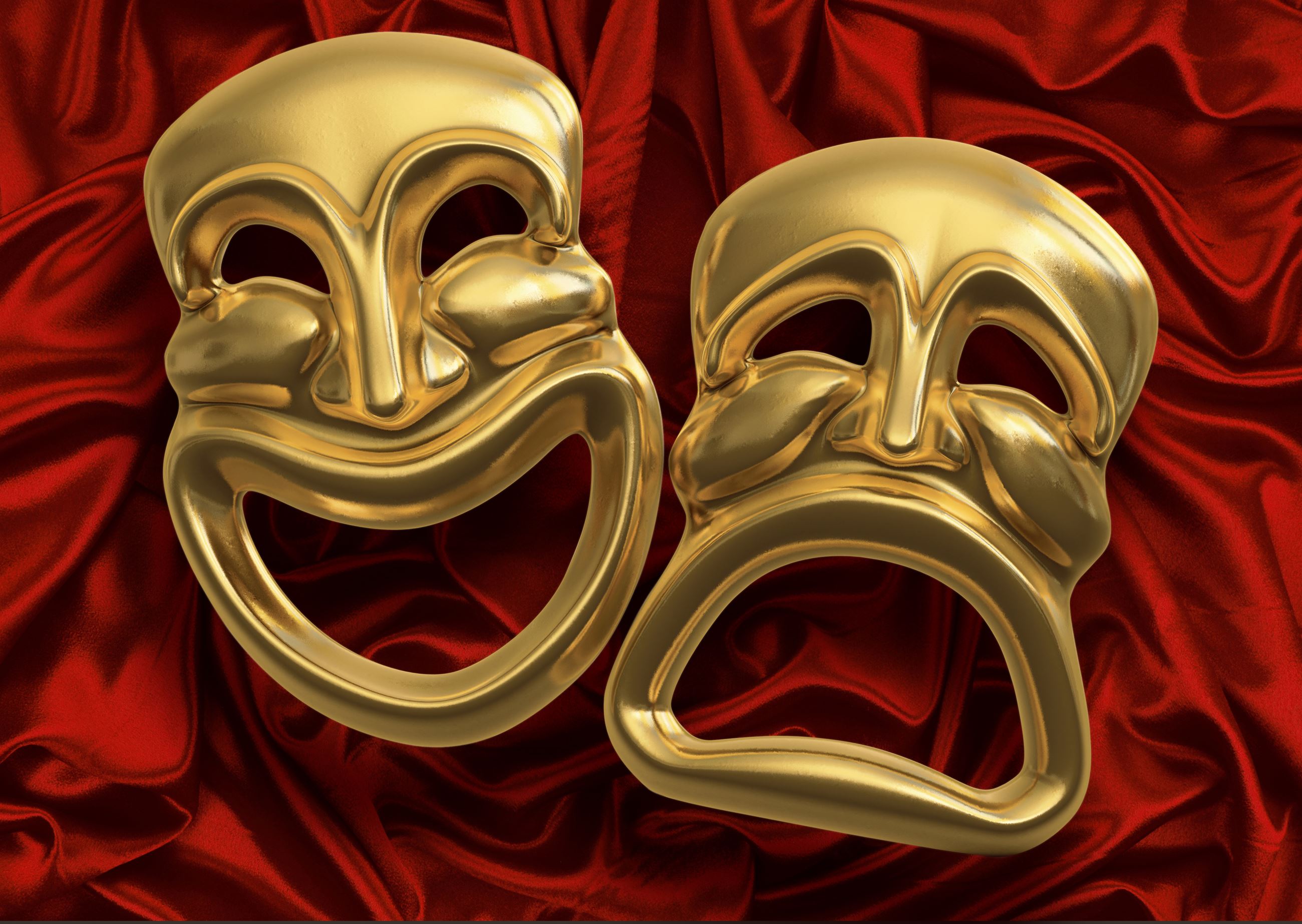 Classic Drama & Comedy Masks With Red Velvet Background