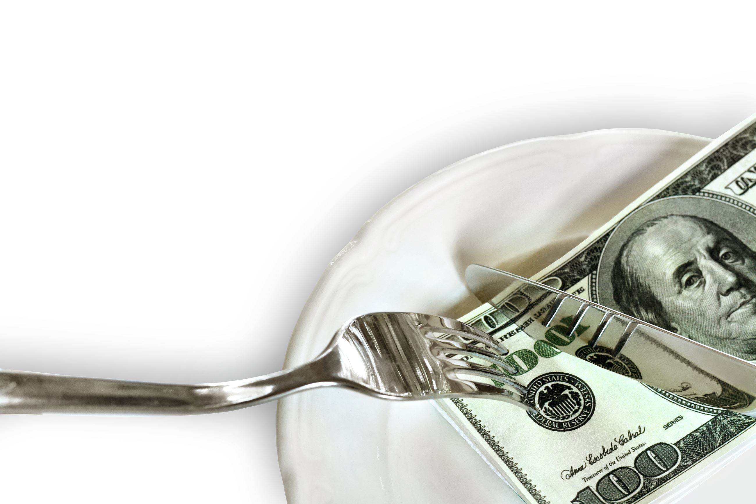 Fork stabbing a 100 dollar bill